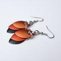 Autumn leaf earrings, chainmail scale fall jewelry in orange and black, Halloween accessories