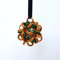 Halloween mini ornament or bag charm, chainmail dodecahedron ball, pumpkin orange and green seasonal decoration