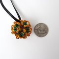 Halloween mini ornament or bag charm, chainmail dodecahedron ball, pumpkin orange and green seasonal decoration