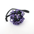 Halloween bag charm or mini ornament, handmade chainmail dodecahedron ball - purple, black, and green seasonal decoration