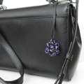 Halloween bag charm or mini ornament, handmade chainmail dodecahedron ball - purple, black, and green seasonal decoration
