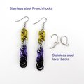 Handmade Nonbinary pride chainmail earrings, double spiral weave LGBTQ+ jewelry, choice of ear wire styles