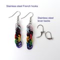 Progress pride flag earrings, handmade chainmail double spiral weave LGBTQ+ jewelry, rainbow, trans and BIPOC colors