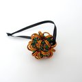 Halloween mini ornament or bag charm, chainmail dodecahedron ball, pumpkin orange and green seasonal decoration