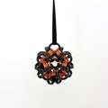 Halloween ornament, handmade chainmail dodecahedron ball, black and orange fall seasonal decoration