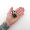 Halloween ornament in gothic green and black, handmade chainmail dodecahedron ball, unique bag charm