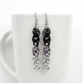 Handmade Chainmail Double Spiral Earrings - Ombre Black to Silver