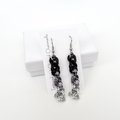 Handmade Chainmail Double Spiral Earrings - Ombre Black to Silver