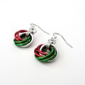 Red, green & white knot earrings, handmade chainmail Christmas jewelry