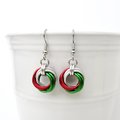 Red, green & white knot earrings, handmade chainmail Christmas jewelry
