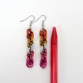 Lesbian pride earrings, sunset flag jewelry, handmade chainmail spiral weave