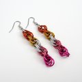 Lesbian pride earrings, sunset flag jewelry, handmade chainmail spiral weave