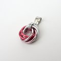 Pink ombre pendant necklace, handmade chainmail love knot, small circle minimalist jewelry