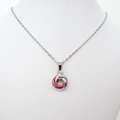 Pink ombre pendant necklace, handmade chainmail love knot, small circle minimalist jewelry