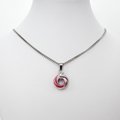 Pink ombre pendant necklace, handmade chainmail love knot, small circle minimalist jewelry