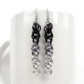Handmade Chainmail Double Spiral Earrings - Ombre Black to Silver