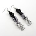 Handmade Chainmail Double Spiral Earrings - Ombre Black to Silver