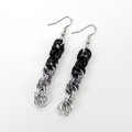 Handmade Chainmail Double Spiral Earrings - Ombre Black to Silver