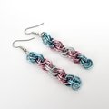 Transgender pride earrings, handmade chainmail spiral weave jewelry