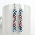 Transgender pride earrings, handmade chainmail spiral weave jewelry