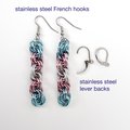 Transgender pride earrings, handmade chainmail spiral weave jewelry