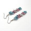 Transgender pride earrings, handmade chainmail spiral weave jewelry