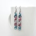 Transgender pride earrings, handmade chainmail spiral weave jewelry
