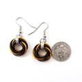 Orange & black knot earrings, handmade chainmail Halloween jewelry