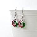 Red, green & white knot earrings, handmade chainmail Christmas jewelry