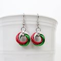 Red, green & white knot earrings, handmade chainmail Christmas jewelry