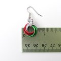 Red, green & white knot earrings, handmade chainmail Christmas jewelry