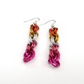 Lesbian pride earrings, sunset flag jewelry, handmade chainmail spiral weave
