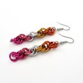Lesbian pride earrings, sunset flag jewelry, handmade chainmail spiral weave