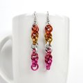 Lesbian pride earrings, sunset flag jewelry, handmade chainmail spiral weave