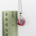 Pink ombre pendant necklace, handmade chainmail love knot, small circle minimalist jewelry
