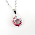 Pink ombre pendant necklace, handmade chainmail love knot, small circle minimalist jewelry