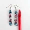Transgender pride earrings, handmade chainmail spiral weave jewelry