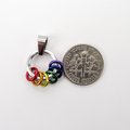 Minimalist Gay Pride Pendant with Floating Rainbow Rings - Handmade LGBTQ Jewelry