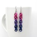 Bi pride earrings, handmade chainmail spiral weave anodized aluminum dangle jewelry