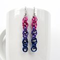 Bi pride earrings, handmade chainmail spiral weave anodized aluminum dangle jewelry