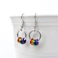 Minimalist Gay Pride Earrings with Floating Rainbow Rings - Handmade Jewelry