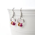Minimalist Lesbian Pride Earrings with Floating Rings in Sunset Flag Colors - Handmade LGBTQ Jewelry