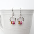 Minimalist Lesbian Pride Earrings with Floating Rings in Sunset Flag Colors - Handmade LGBTQ Jewelry