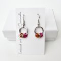 Minimalist Lesbian Pride Earrings with Floating Rings in Sunset Flag Colors - Handmade LGBTQ Jewelry