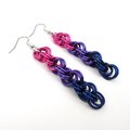 Bi pride earrings, handmade chainmail spiral weave anodized aluminum dangle jewelry