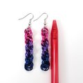 Bi pride earrings, handmade chainmail spiral weave anodized aluminum dangle jewelry