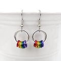 Minimalist Gay Pride Earrings with Floating Rainbow Rings - Handmade Jewelry