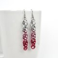 Pink Ombre Earrings, Handmade Chainmail Spiral Weave Jewelry, Lightweight Aluminum