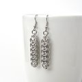 Silver Aluminum Chainmail Earrings, Handmade Full Persian Weave, Lightweight Everyday Jewelry