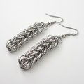 Silver Aluminum Chainmail Earrings, Handmade Full Persian Weave, Lightweight Everyday Jewelry
